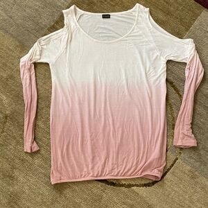 ~Lascana for Venus~ Ivory with Pink Ombré Long Sleeve Cold Shoulder Top